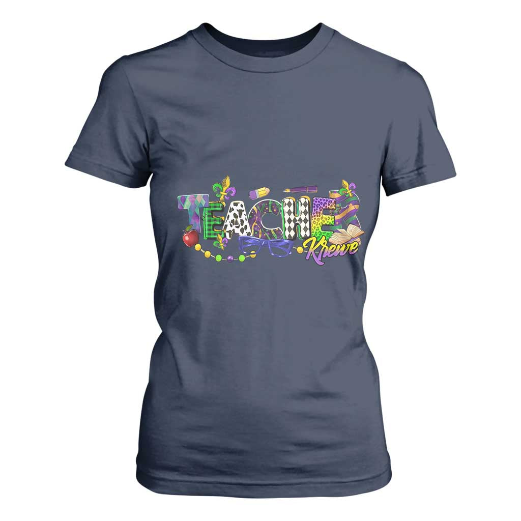 Funny Mardi Gras Teacher Krewe T Shirt For Women Parade Carnival School Beads TS11 Navy Print Your Wear