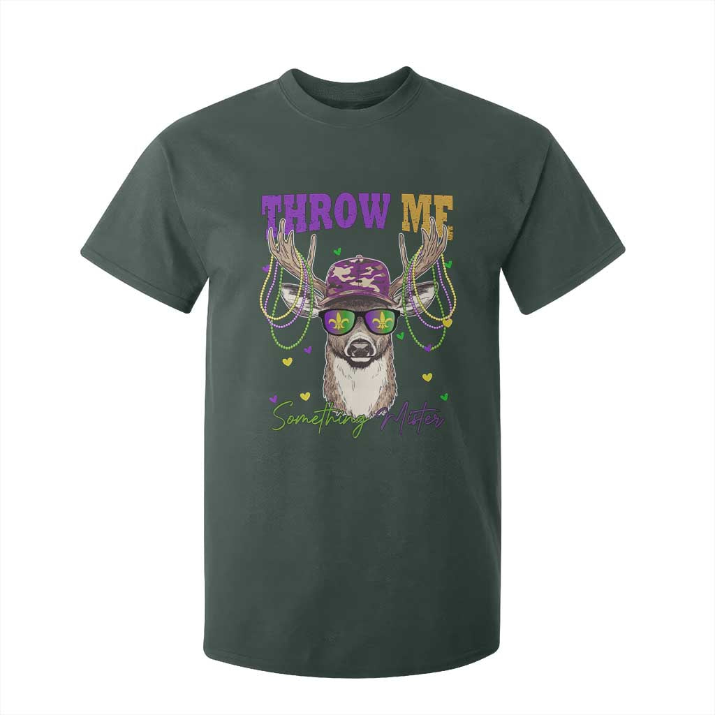 Funny Mardi Gras Mississippi Deer T Shirt For Kid Throw Me Something Mister Beads TS11 Dark Forest Green Print Your Wear