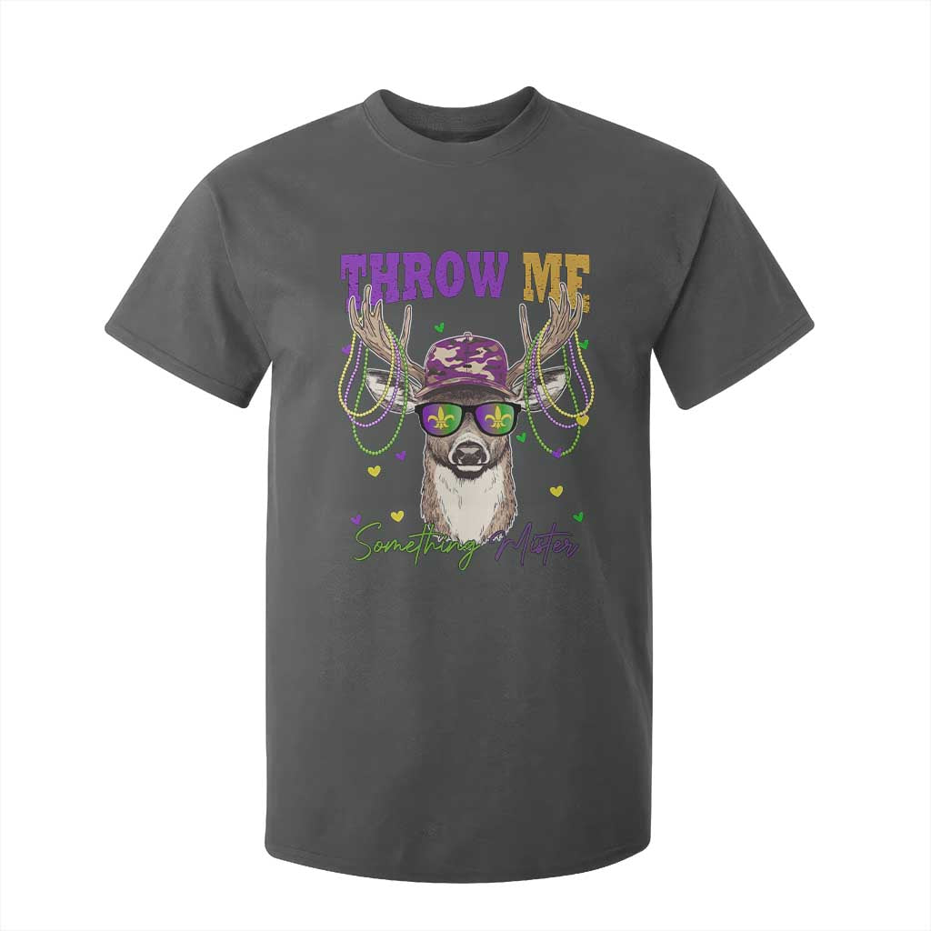 Funny Mardi Gras Mississippi Deer T Shirt For Kid Throw Me Something Mister Beads TS11 Dark Heather Print Your Wear