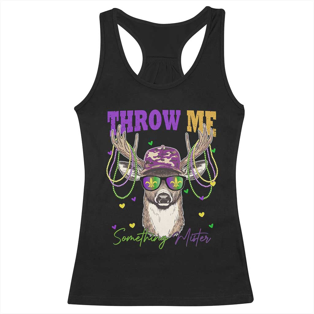 Funny Mardi Gras Mississippi Deer Racerback Tank Top Throw Me Something Mister Beads TS11 Black Print Your Wear
