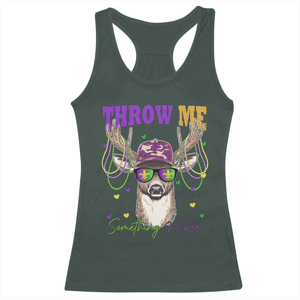 Funny Mardi Gras Mississippi Deer Racerback Tank Top Throw Me Something Mister Beads TS11 Dark Forest Green Print Your Wear