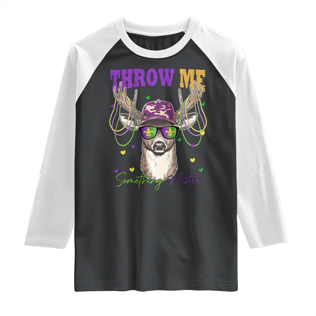 Funny Mardi Gras Mississippi Deer Raglan Shirt Throw Me Something Mister Beads TS11 Black White Print Your Wear