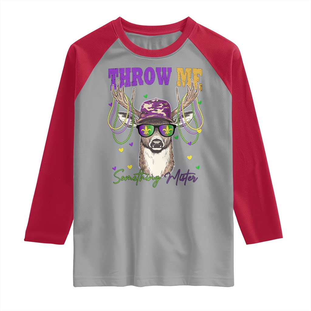 Funny Mardi Gras Mississippi Deer Raglan Shirt Throw Me Something Mister Beads TS11 Sport Gray Red Print Your Wear