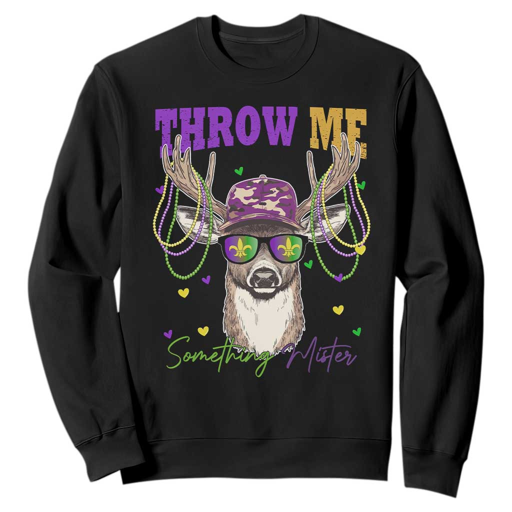 Funny Mardi Gras Mississippi Deer Sweatshirt Throw Me Something Mister Beads TS11 Black Print Your Wear