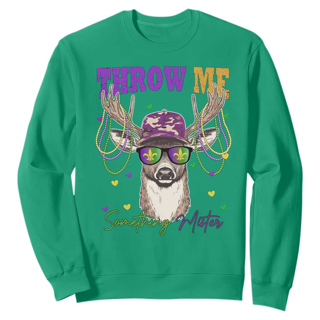 Funny Mardi Gras Mississippi Deer Sweatshirt Throw Me Something Mister Beads TS11 Irish Green Print Your Wear