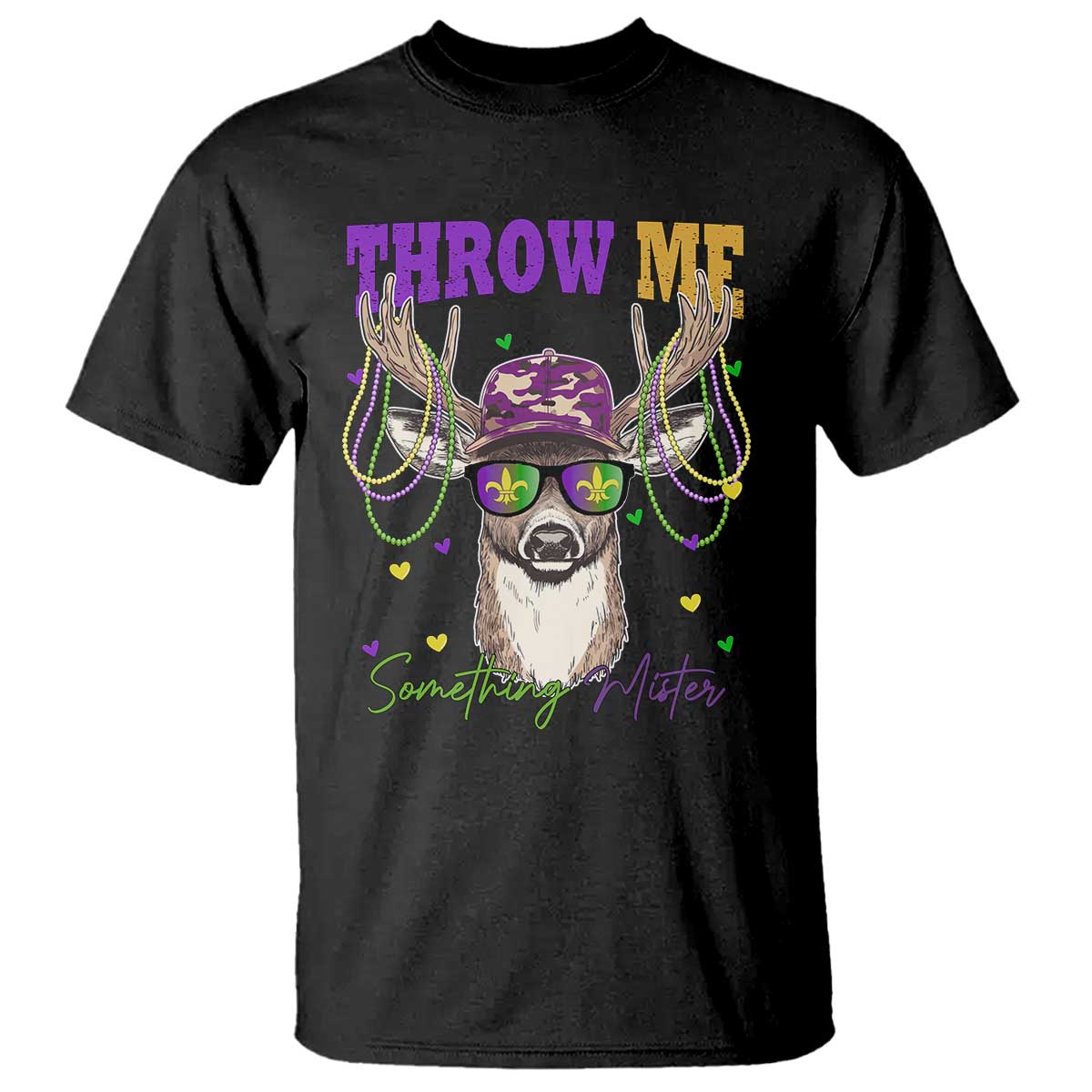 Funny Mardi Gras Mississippi Deer T Shirt Throw Me Something Mister Beads TS11 Black Print Your Wear