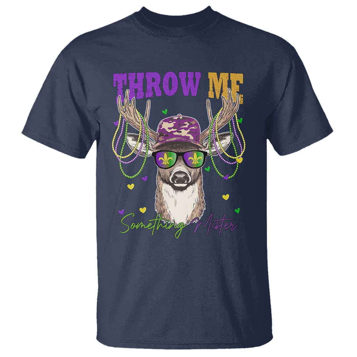 Funny Mardi Gras Mississippi Deer T Shirt Throw Me Something Mister Beads TS11 Navy Print Your Wear