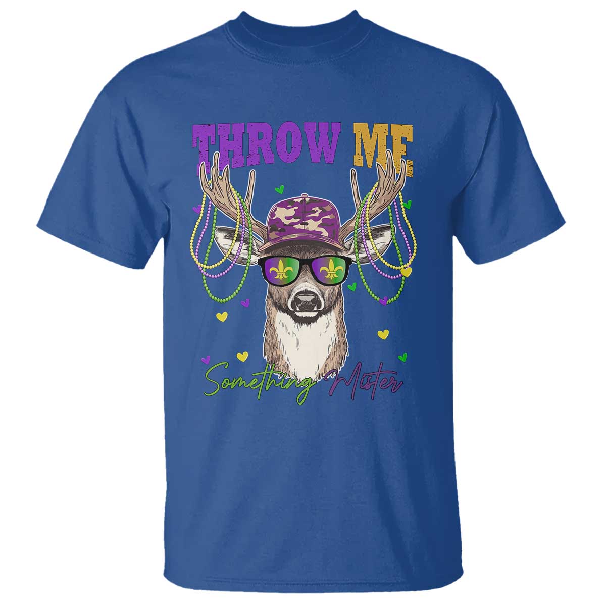 Funny Mardi Gras Mississippi Deer T Shirt Throw Me Something Mister Beads TS11 Royal Blue Print Your Wear