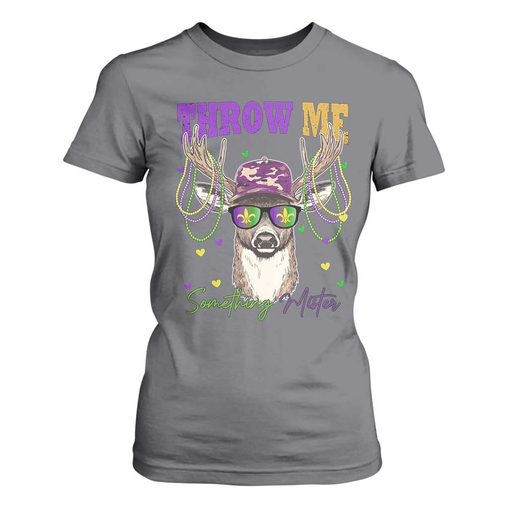 Funny Mardi Gras Mississippi Deer T Shirt For Women Throw Me Something Mister Beads TS11 Charcoal Print Your Wear