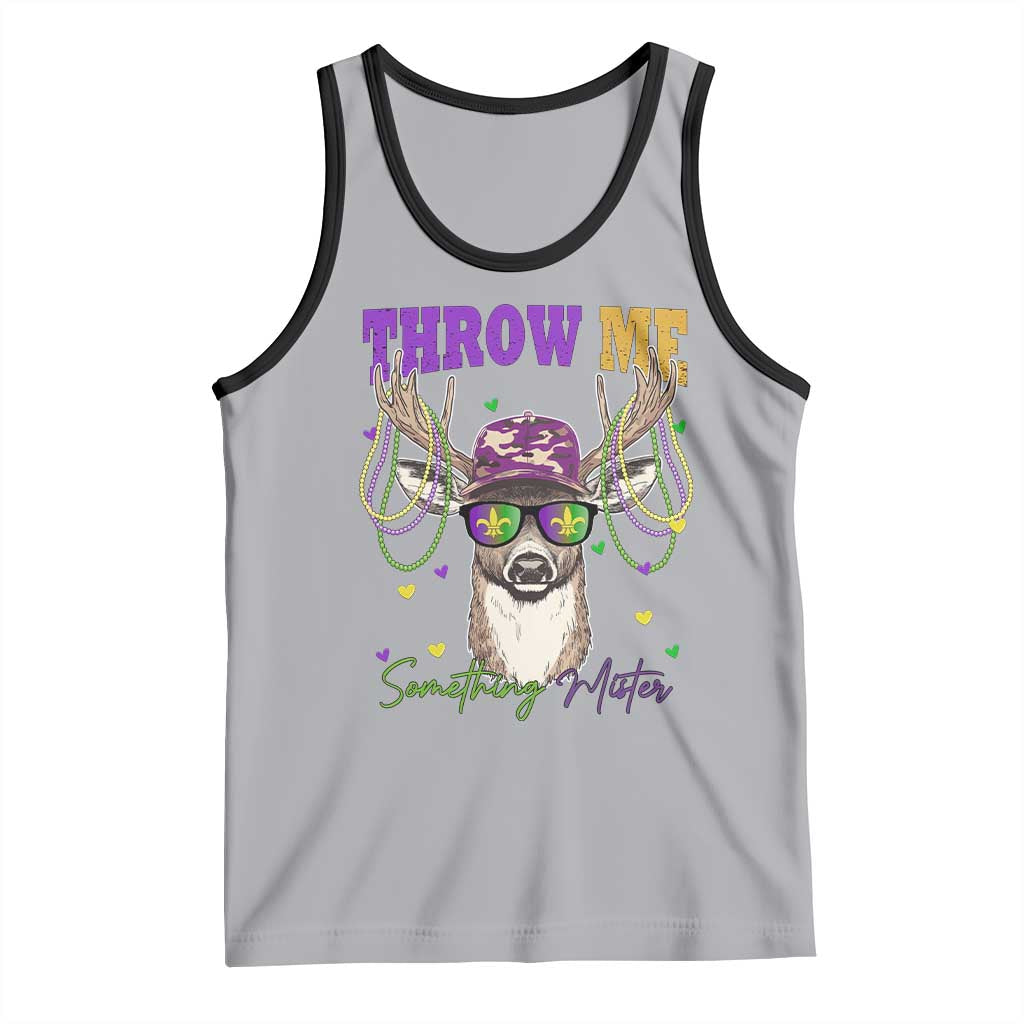 Funny Mardi Gras Mississippi Deer Tank Top Throw Me Something Mister Beads TS11 Athletic Heather Black Print Your Wear