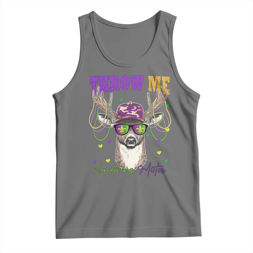 Funny Mardi Gras Mississippi Deer Tank Top Throw Me Something Mister Beads TS11 Black Heather Print Your Wear