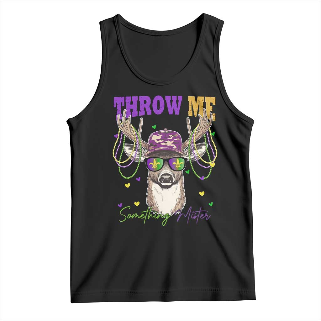 Funny Mardi Gras Mississippi Deer Tank Top Throw Me Something Mister Beads TS11 Black Print Your Wear