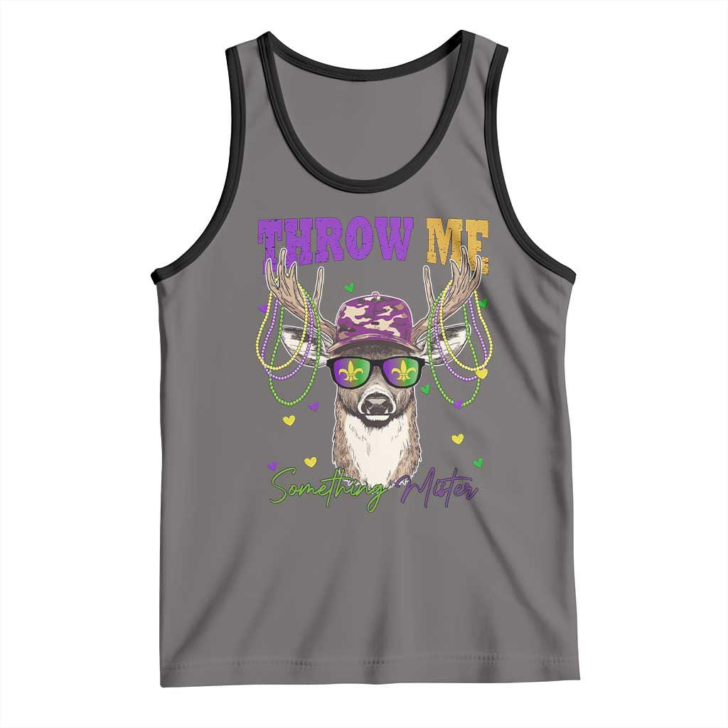 Funny Mardi Gras Mississippi Deer Tank Top Throw Me Something Mister Beads TS11 Deep Heather Black Print Your Wear