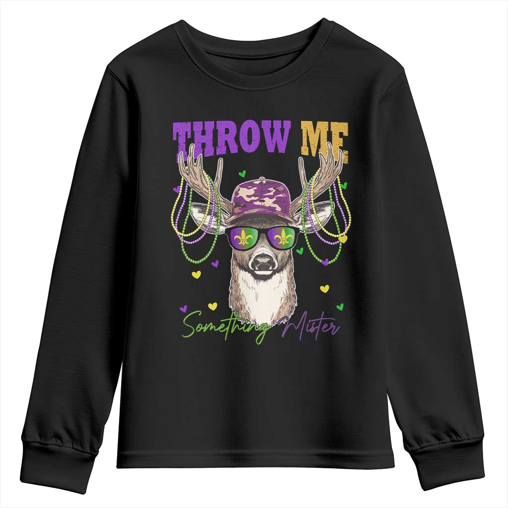 Funny Mardi Gras Mississippi Deer Youth Sweatshirt Throw Me Something Mister Beads TS11 Black Print Your Wear