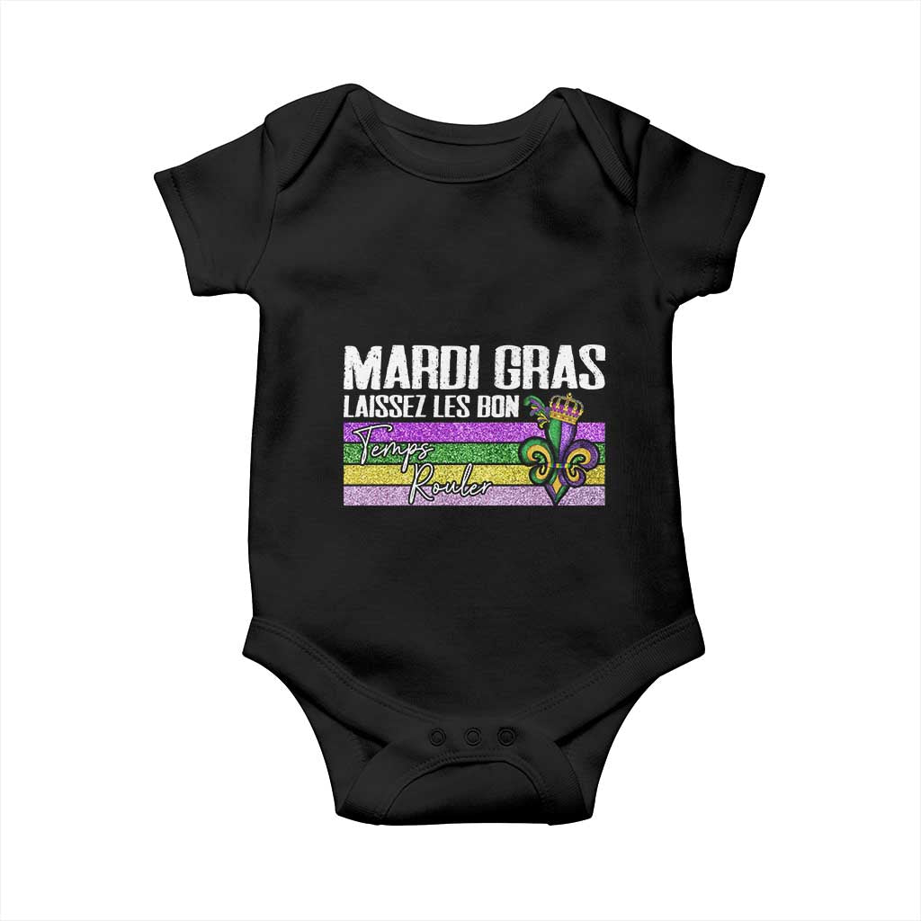 Funny Mardi Gras Laissez Les Bon Temps Rouler Baby Onesie Fleur De Lis Glitter Print TS11 Black Print Your Wear