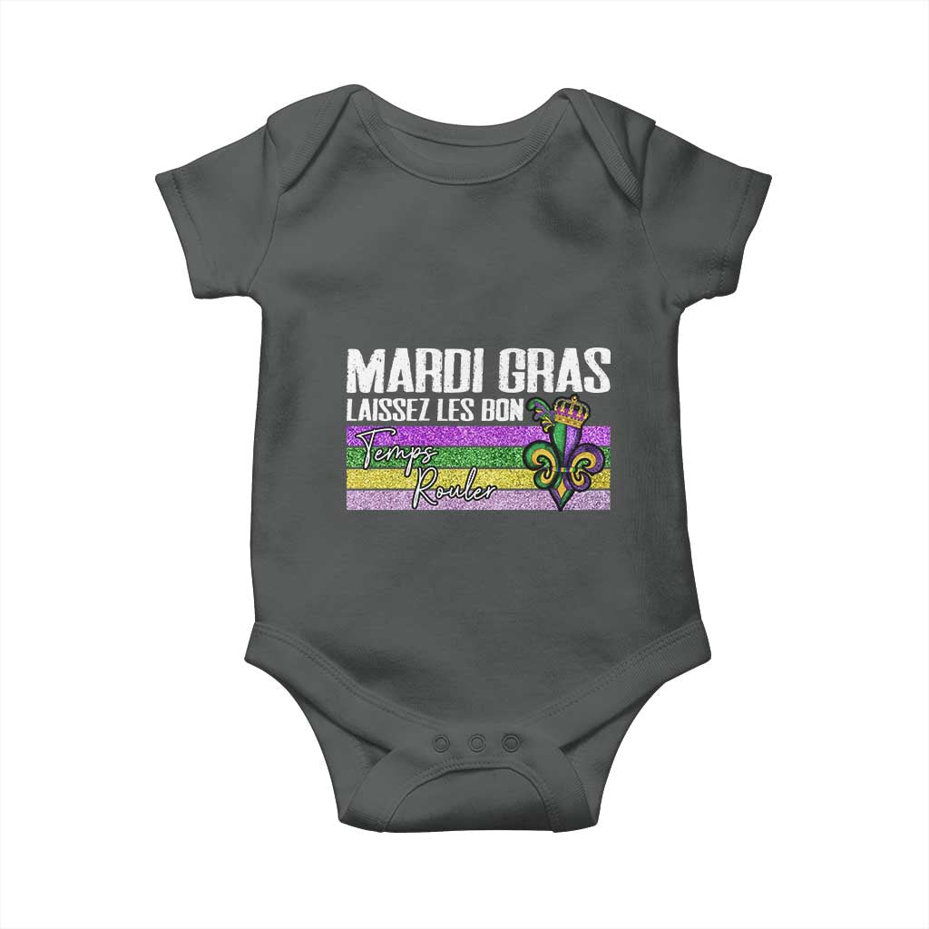 Funny Mardi Gras Laissez Les Bon Temps Rouler Baby Onesie Fleur De Lis Glitter Print TS11 Dark Heather Print Your Wear