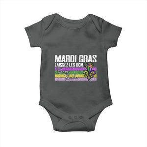 Funny Mardi Gras Laissez Les Bon Temps Rouler Baby Onesie Fleur De Lis Glitter Print TS11 Dark Heather Print Your Wear