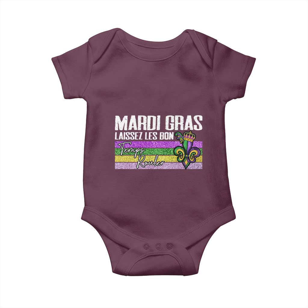 Funny Mardi Gras Laissez Les Bon Temps Rouler Baby Onesie Fleur De Lis Glitter Print TS11 Maroon Print Your Wear