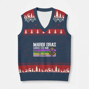 Funny Mardi Gras Laissez Les Bon Temps Rouler V-Neck Knit Sweater Vest Fleur De Lis Glitter Print TS11 Navy Red Print Your Wear