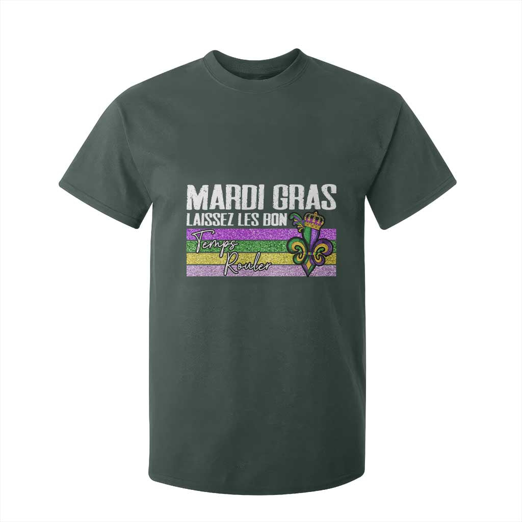 Funny Mardi Gras Laissez Les Bon Temps Rouler T Shirt For Kid Fleur De Lis Glitter Print TS11 Dark Forest Green Print Your Wear