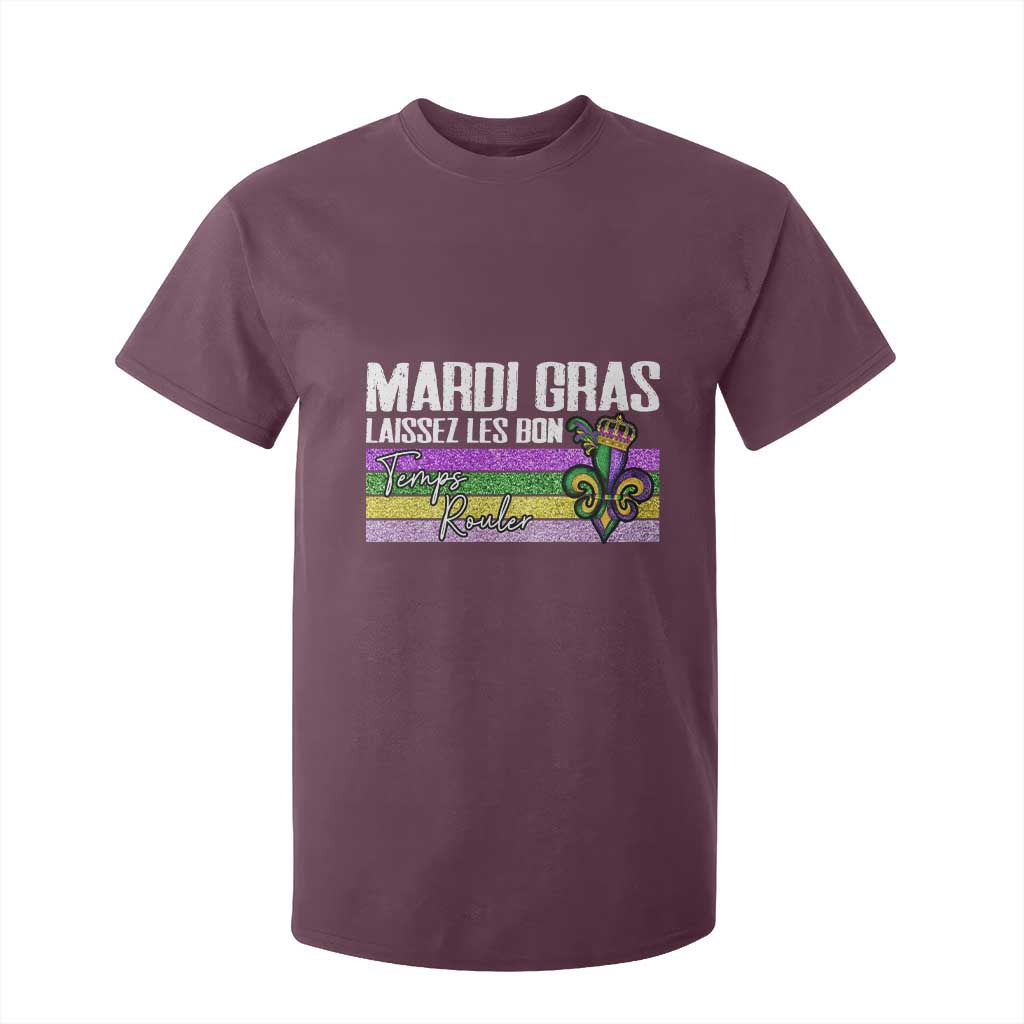 Funny Mardi Gras Laissez Les Bon Temps Rouler T Shirt For Kid Fleur De Lis Glitter Print TS11 Maroon Print Your Wear