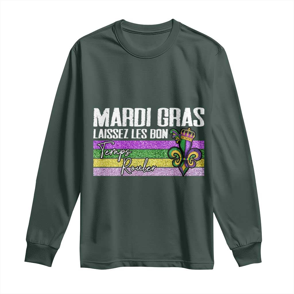 Funny Mardi Gras Laissez Les Bon Temps Rouler Long Sleeve Shirt Fleur De Lis Glitter Print TS11 Dark Forest Green Print Your Wear