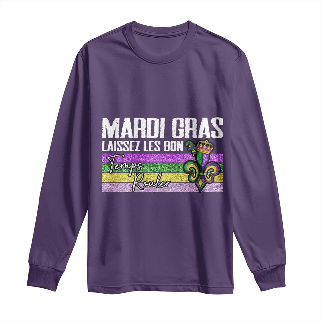 Funny Mardi Gras Laissez Les Bon Temps Rouler Long Sleeve Shirt Fleur De Lis Glitter Print TS11 Purple Print Your Wear