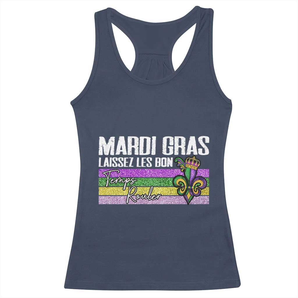 Funny Mardi Gras Laissez Les Bon Temps Rouler Racerback Tank Top Fleur De Lis Glitter Print TS11 Navy Print Your Wear