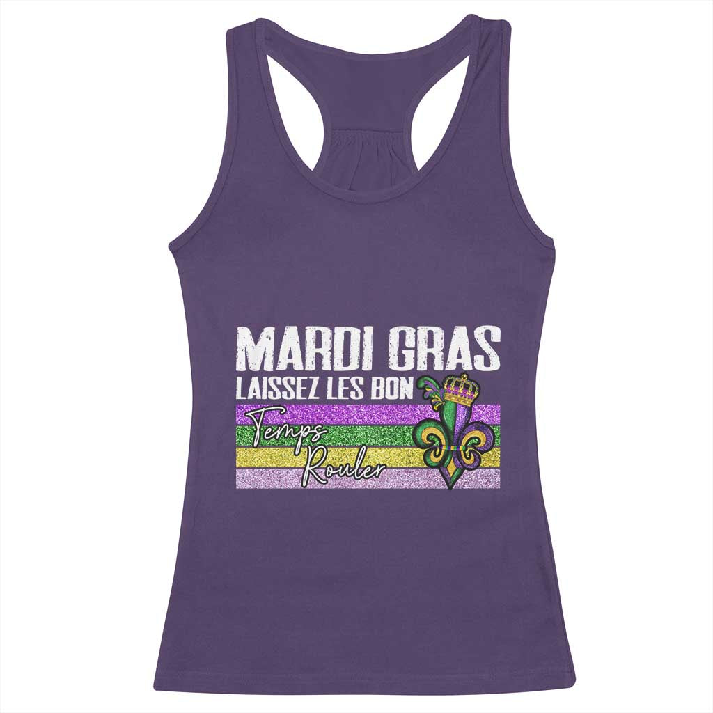 Funny Mardi Gras Laissez Les Bon Temps Rouler Racerback Tank Top Fleur De Lis Glitter Print TS11 Purple Print Your Wear