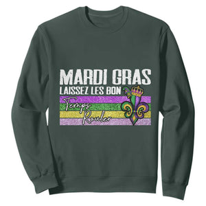 Funny Mardi Gras Laissez Les Bon Temps Rouler Sweatshirt Fleur De Lis Glitter Print TS11 Dark Forest Green Print Your Wear