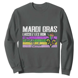 Funny Mardi Gras Laissez Les Bon Temps Rouler Sweatshirt Fleur De Lis Glitter Print TS11 Dark Heather Print Your Wear