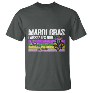 Funny Mardi Gras Laissez Les Bon Temps Rouler T Shirt Fleur De Lis Glitter Print TS11 Dark Heather Print Your Wear