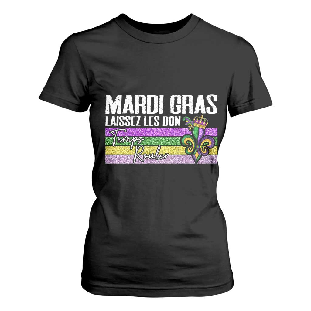 Funny Mardi Gras Laissez Les Bon Temps Rouler T Shirt For Women Fleur De Lis Glitter Print TS11 Black Print Your Wear