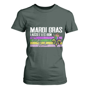 Funny Mardi Gras Laissez Les Bon Temps Rouler T Shirt For Women Fleur De Lis Glitter Print TS11 Dark Forest Green Print Your Wear