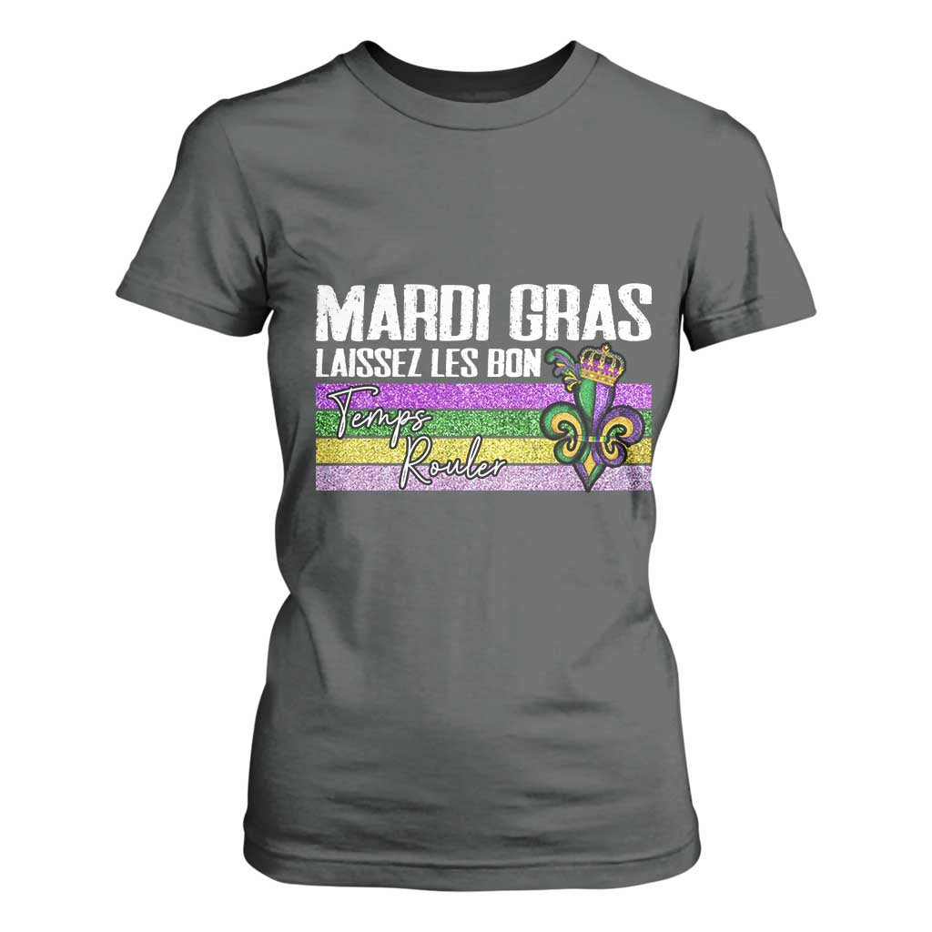 Funny Mardi Gras Laissez Les Bon Temps Rouler T Shirt For Women Fleur De Lis Glitter Print TS11 Dark Heather Print Your Wear