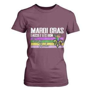 Funny Mardi Gras Laissez Les Bon Temps Rouler T Shirt For Women Fleur De Lis Glitter Print TS11 Maroon Print Your Wear