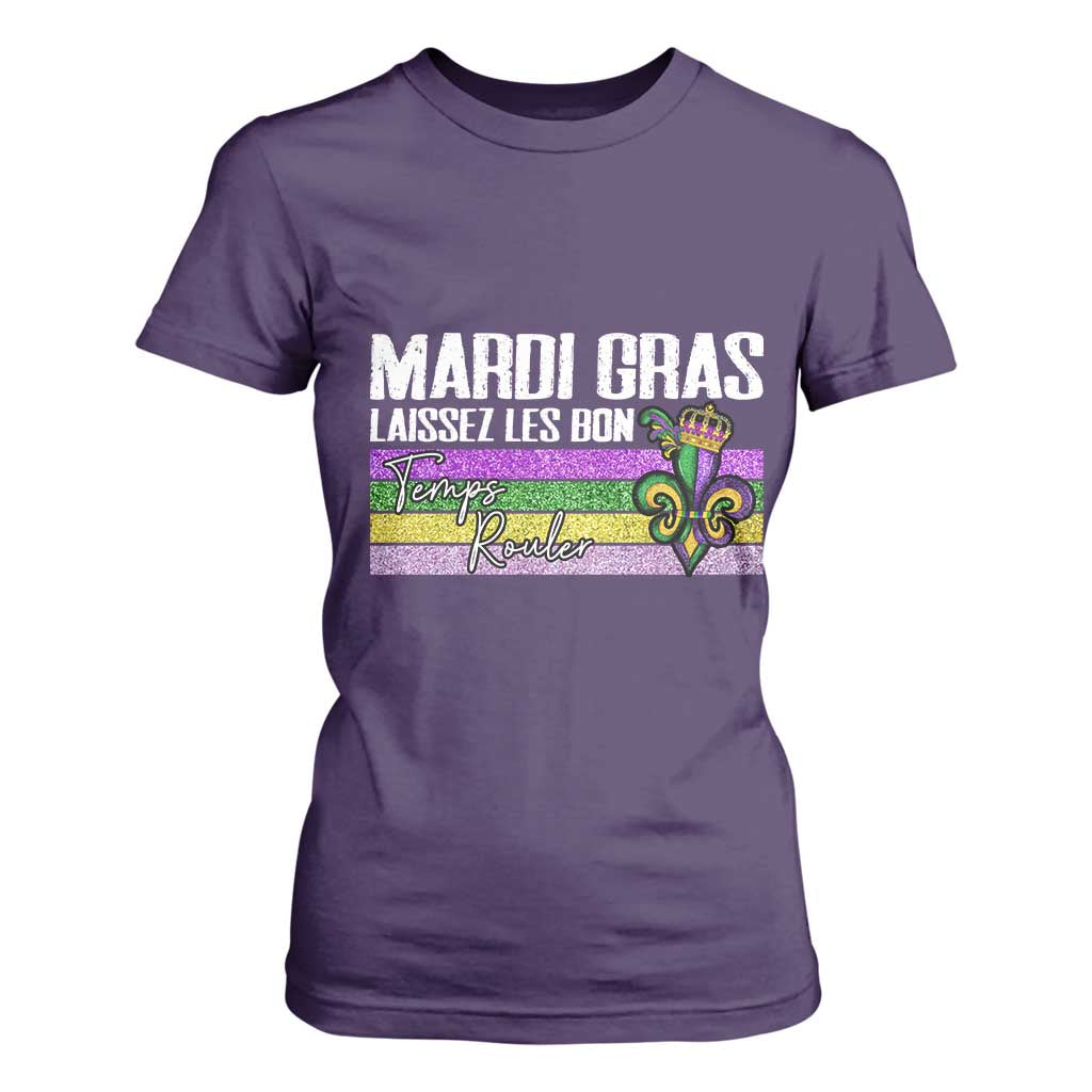 Funny Mardi Gras Laissez Les Bon Temps Rouler T Shirt For Women Fleur De Lis Glitter Print TS11 Purple Print Your Wear