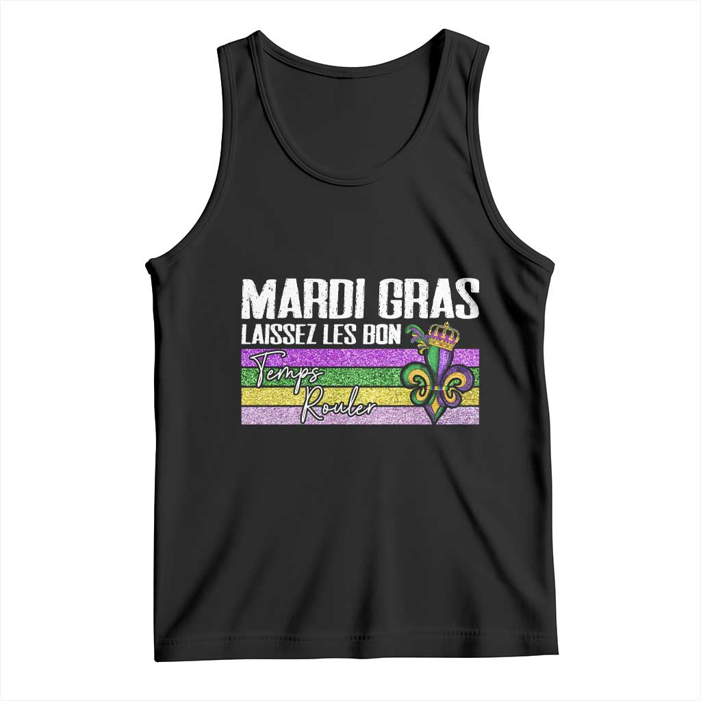 Funny Mardi Gras Laissez Les Bon Temps Rouler Tank Top Fleur De Lis Glitter Print TS11 Black Print Your Wear
