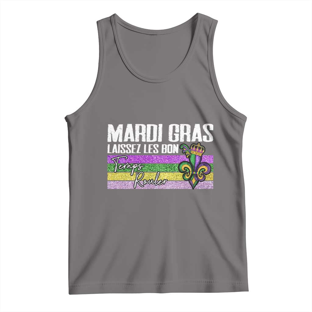 Funny Mardi Gras Laissez Les Bon Temps Rouler Tank Top Fleur De Lis Glitter Print TS11 Deep Heather Print Your Wear