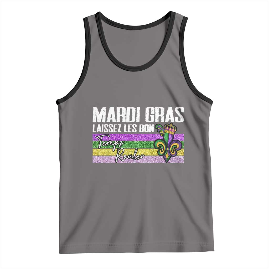 Funny Mardi Gras Laissez Les Bon Temps Rouler Tank Top Fleur De Lis Glitter Print TS11 Deep Heather Black Print Your Wear