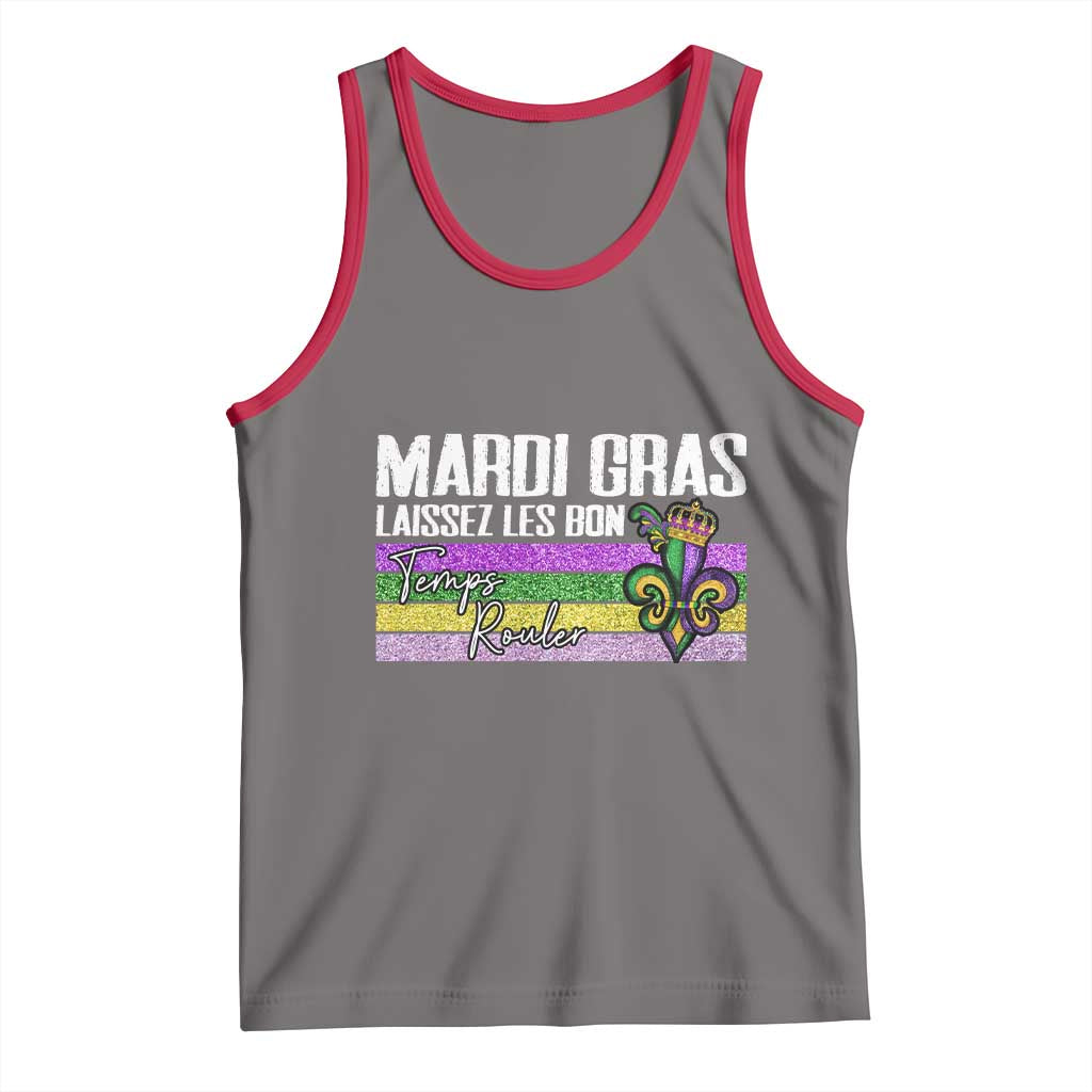 Funny Mardi Gras Laissez Les Bon Temps Rouler Tank Top Fleur De Lis Glitter Print TS11 Deep Heather Red Print Your Wear