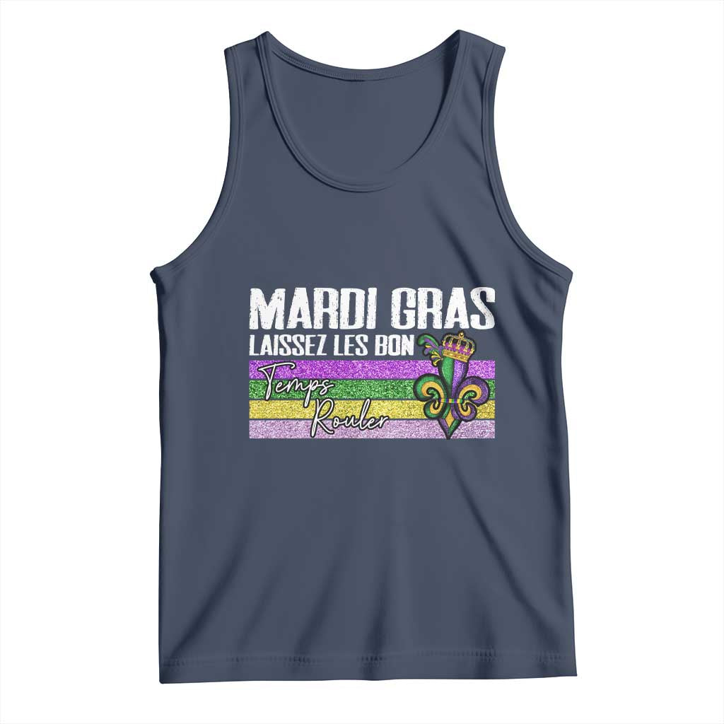 Funny Mardi Gras Laissez Les Bon Temps Rouler Tank Top Fleur De Lis Glitter Print TS11 Navy Print Your Wear