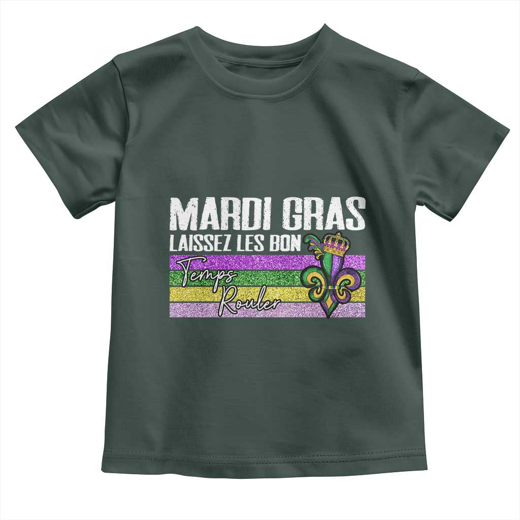 Funny Mardi Gras Laissez Les Bon Temps Rouler Toddler T Shirt Fleur De Lis Glitter Print TS11 Dark Forest Green Print Your Wear
