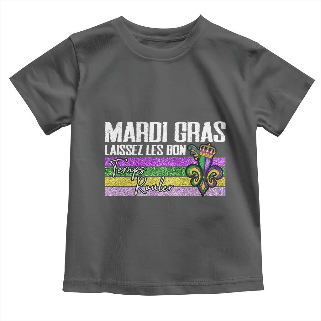 Funny Mardi Gras Laissez Les Bon Temps Rouler Toddler T Shirt Fleur De Lis Glitter Print TS11 Dark Heather Print Your Wear