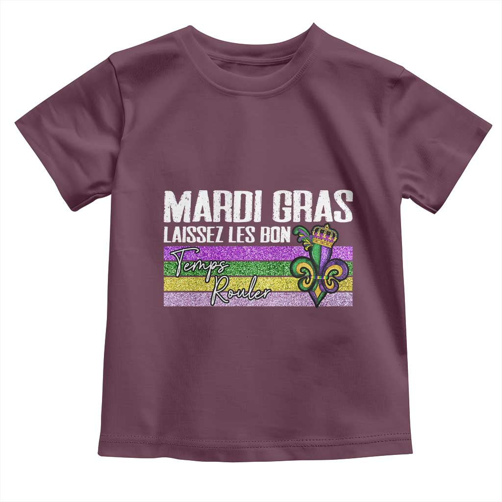 Funny Mardi Gras Laissez Les Bon Temps Rouler Toddler T Shirt Fleur De Lis Glitter Print TS11 Maroon Print Your Wear