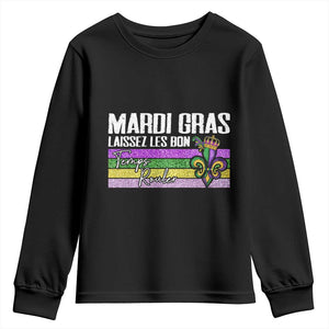 Funny Mardi Gras Laissez Les Bon Temps Rouler Youth Sweatshirt Fleur De Lis Glitter Print TS11 Black Print Your Wear