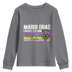 Funny Mardi Gras Laissez Les Bon Temps Rouler Youth Sweatshirt Fleur De Lis Glitter Print TS11 Charcoal Print Your Wear