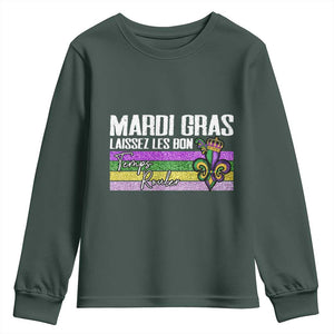 Funny Mardi Gras Laissez Les Bon Temps Rouler Youth Sweatshirt Fleur De Lis Glitter Print TS11 Dark Forest Green Print Your Wear