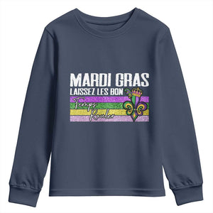 Funny Mardi Gras Laissez Les Bon Temps Rouler Youth Sweatshirt Fleur De Lis Glitter Print TS11 Navy Print Your Wear