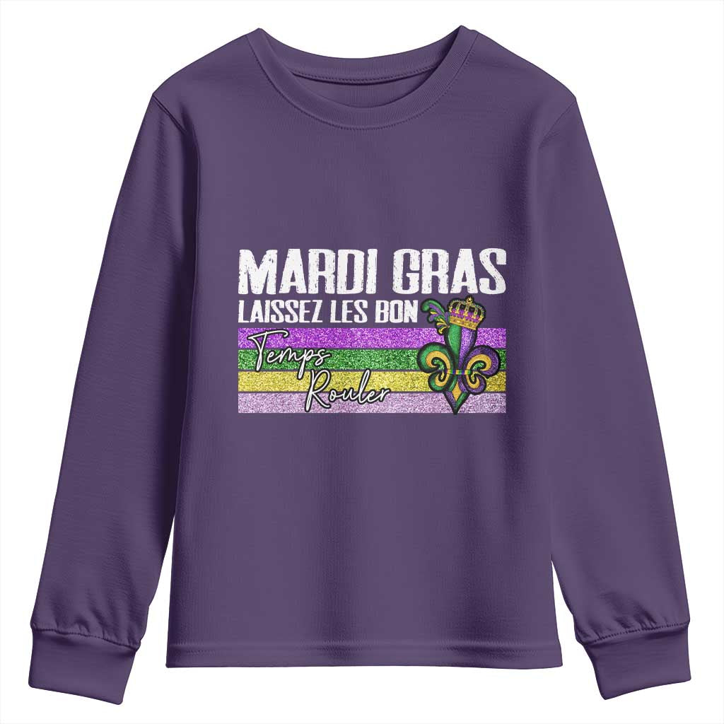 Funny Mardi Gras Laissez Les Bon Temps Rouler Youth Sweatshirt Fleur De Lis Glitter Print TS11 Purple Print Your Wear